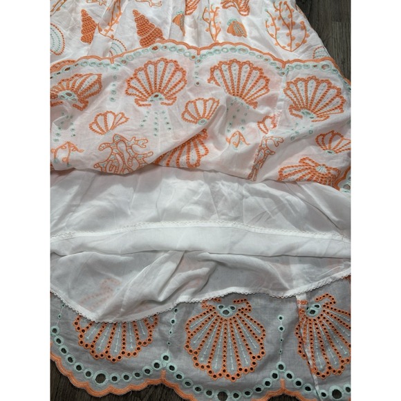 Anthropologie Maeve Embroidered Scallop White Sea Shell Midi Sundress 10 Resort - Picture 10 of 16